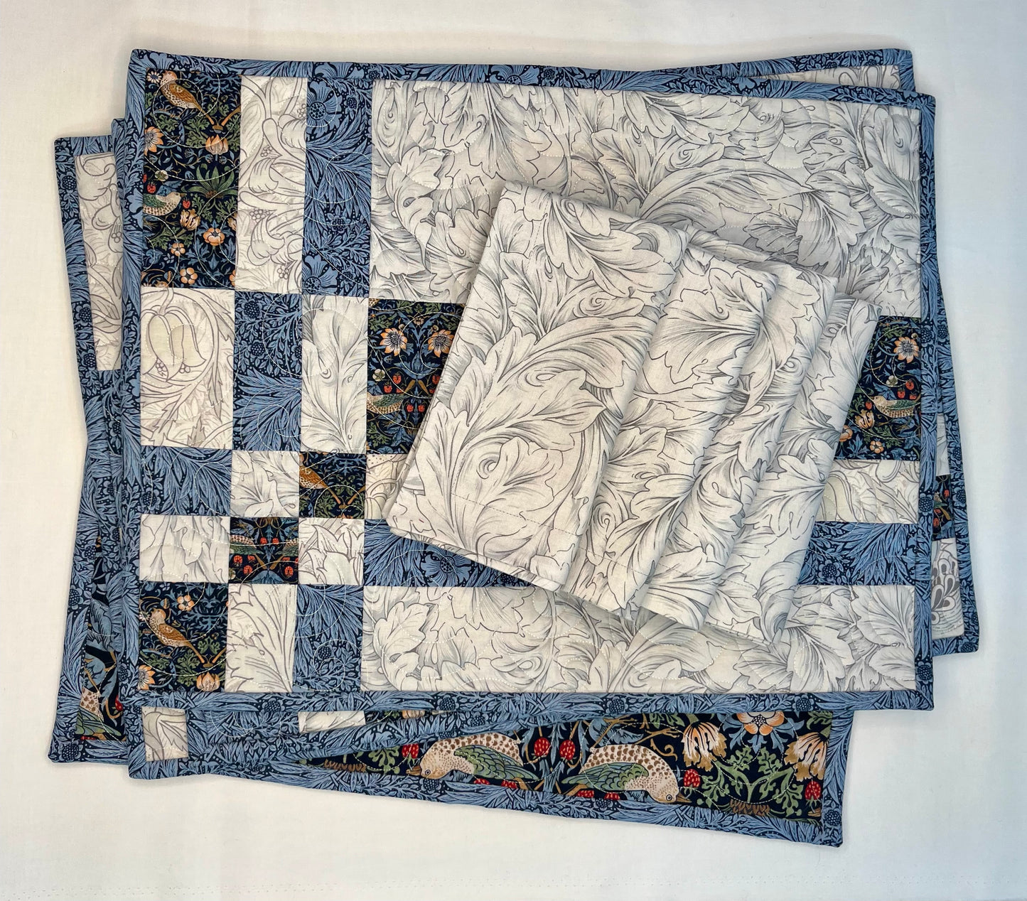 Quilted Placemats with Napkins - Morris & Co (Blues) with Matching Napkins