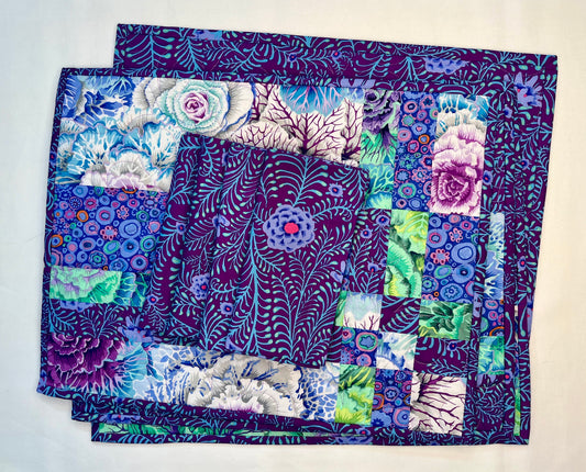 Quilted Placemats with Napkins - Kaffe Fasset (Purples) with Matching Napkins