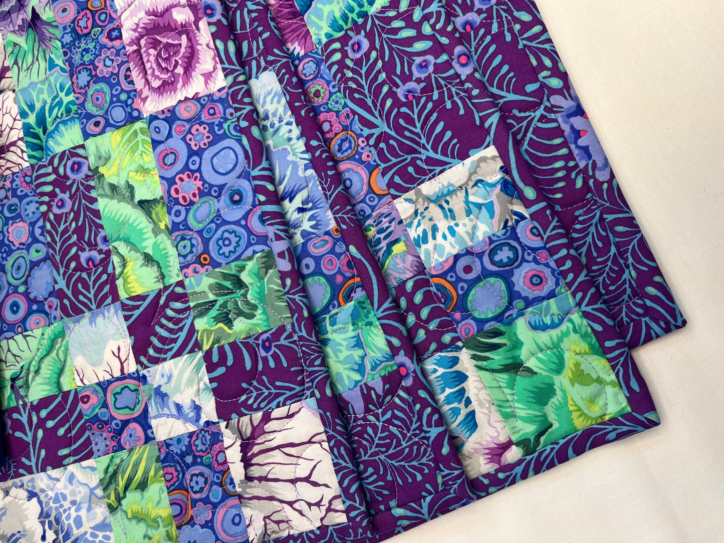 Quilted Placemats with Napkins - Kaffe Fasset (Purples) with Matching Napkins